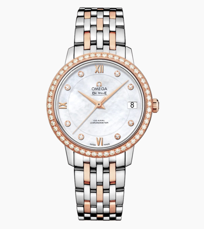 Omega De Ville Prestige White Mop Diamond Dial Ref 424.25.33.20.55.002 with Card