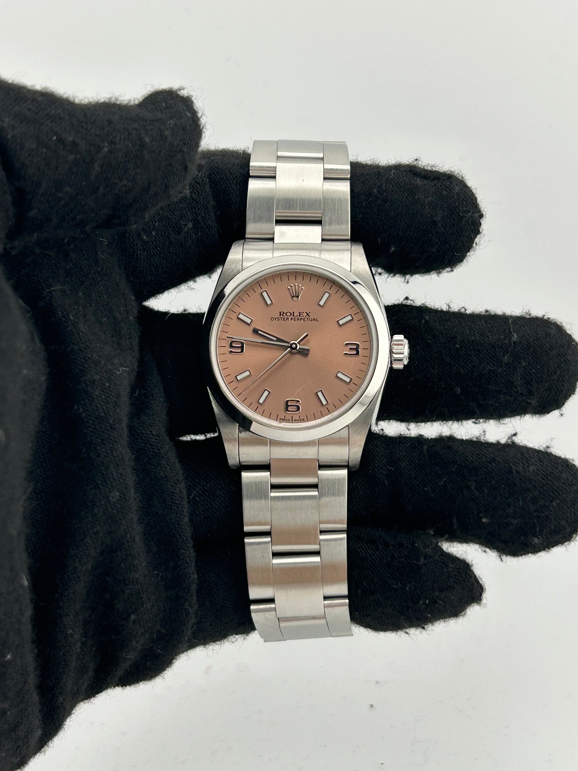 Rolex Oyster Perpetual Salmon Pink Dial on Oyster Steel Bracelet Ref. 77080 1999 — view 2