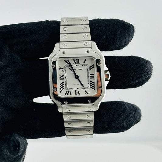 Cartier Santos de Cartier Medium Silver Dial on Bracelet Ref WSSA0029/4075 with Card 2023