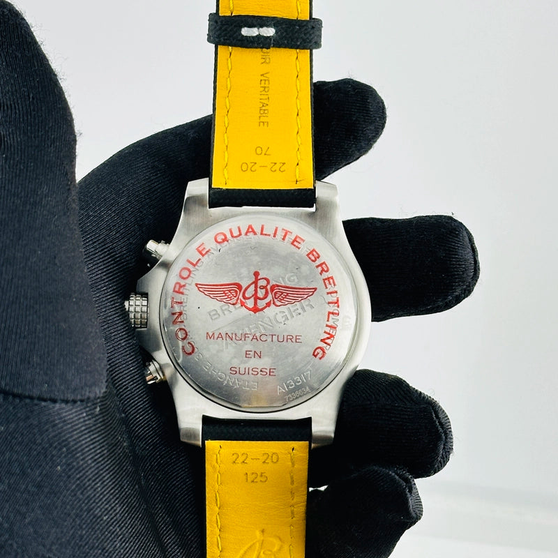 Breitling Avenger Chronograph Black Dial on Leather Strap Ref A13317101B1X1 with Card