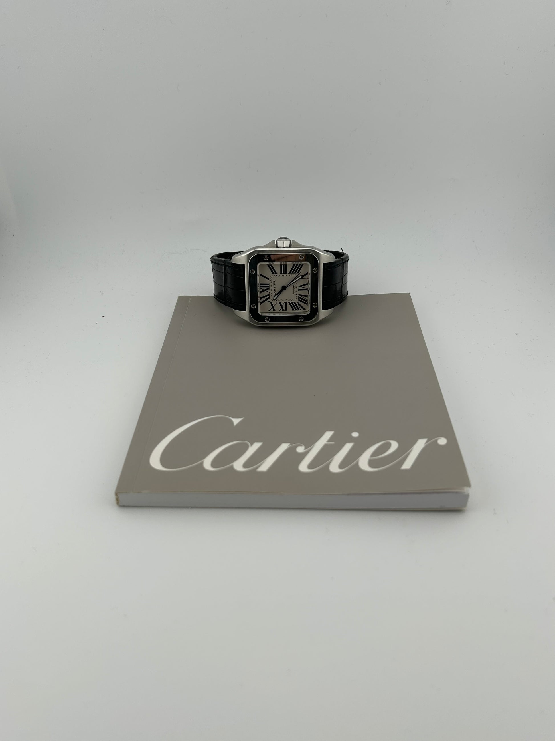 Cartier Santos 100 Large Silver Roman Numerals Dial on Leather Ref. W2007GX Manuals Only — view 7