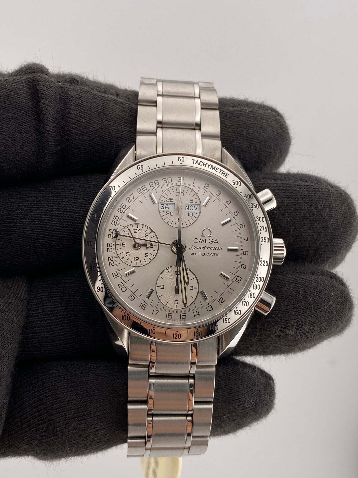Omega Speedmaster Triple Calendar Silver Dial on Stainless Steel Bracelet Ref. 3523.30 Card — view 2