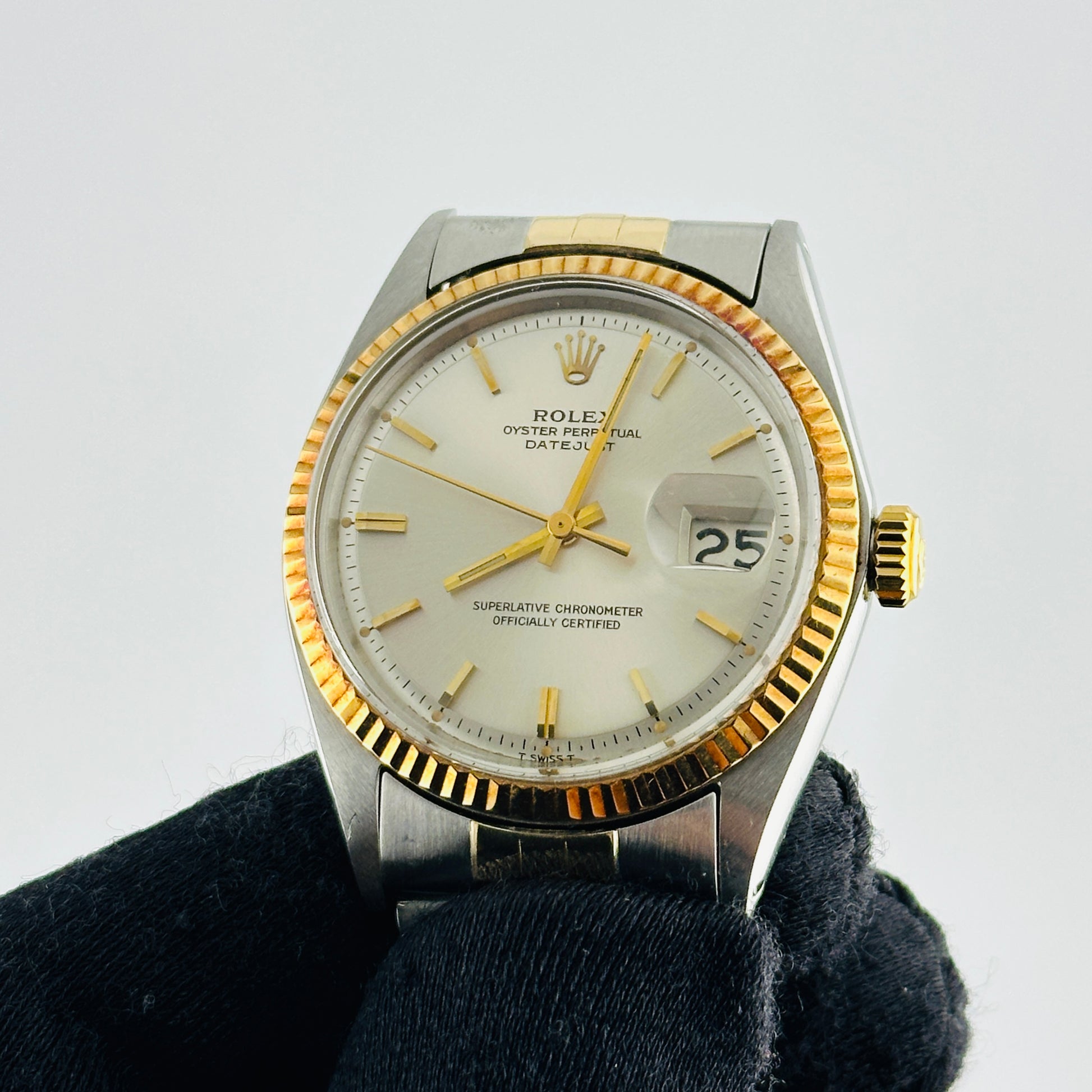 Rolex Datejust Silver / Gold Stick Dial on D Link Jubilee Bracelet Ref. 1601/3 Service Papers 1969 — view 2