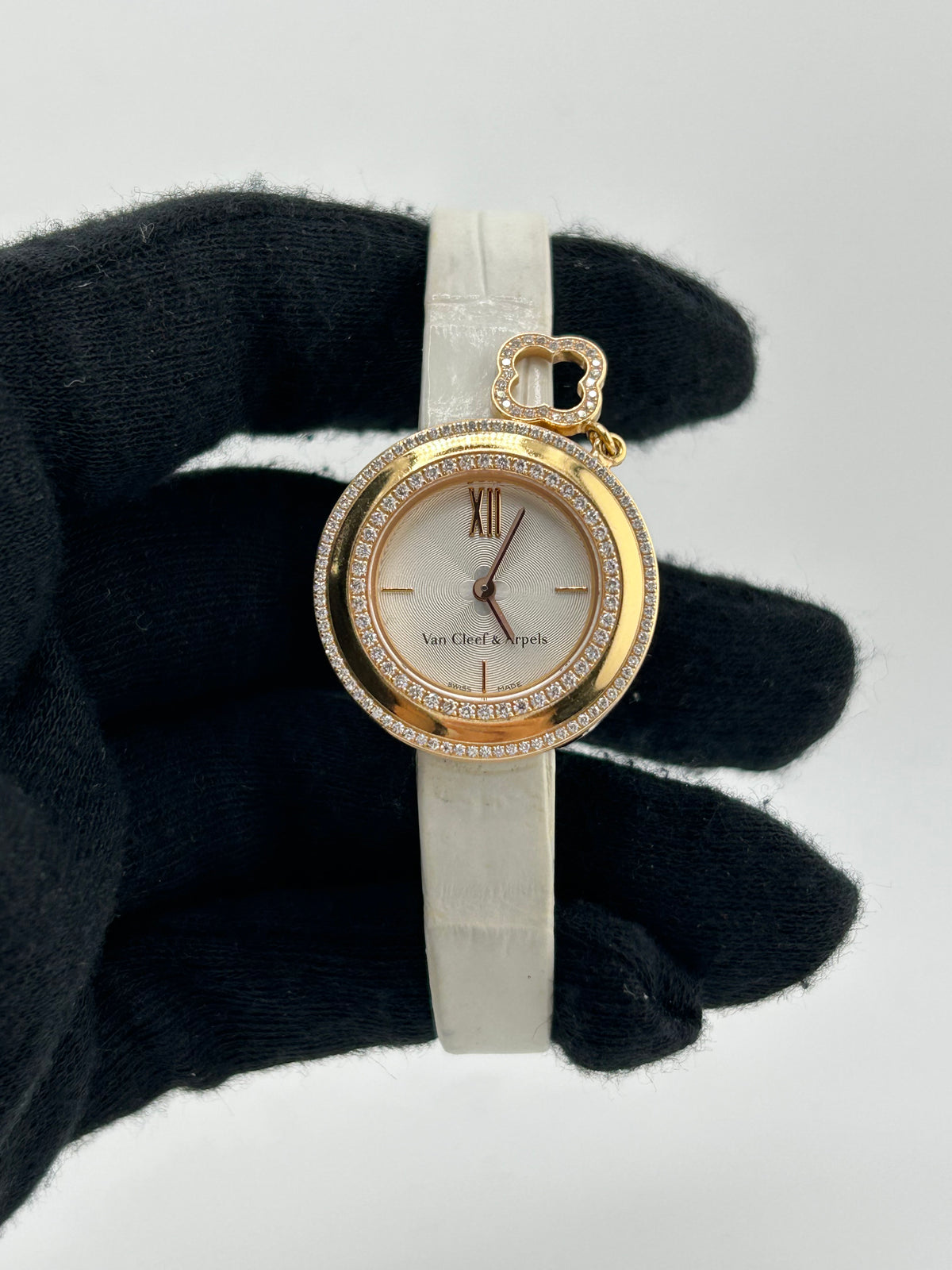 Van Cleef & Arpels Charms Mini Watch Silver Dial on Leather Ref. VCAR0298000 Complete 2014