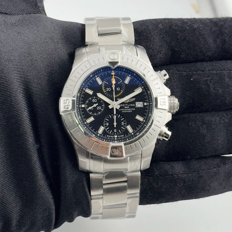 Breitling Avenger Chronograph Black Dial on Brushed Ref A13317 with Card 2024