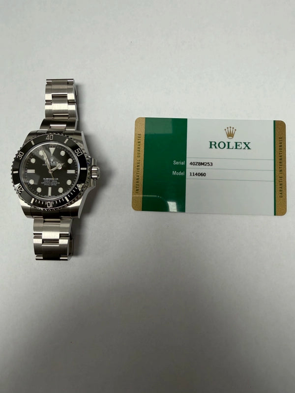 Rolex Submariner No-Date Black Dial on Oyster Ref 114060 with New Style Card White 2019