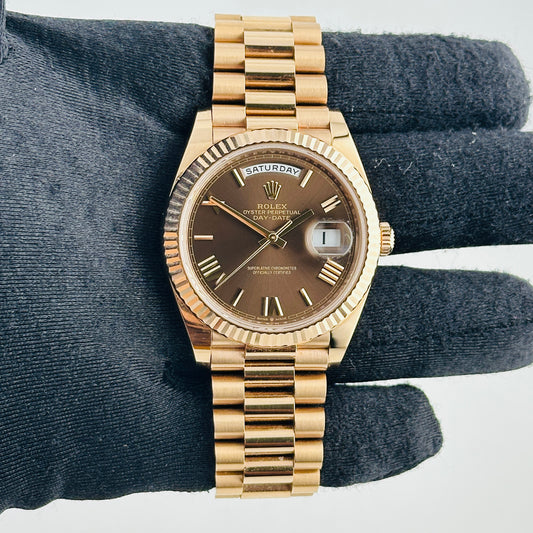 Rolex Day-Date 40 Chocolate Bevelled Roman Dial on President Ref. 228235 Complete 2024 — view 2