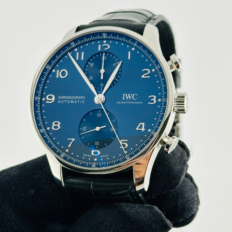 Iwc Portugieser Chronograph Blue Dial on Leather Strap Ref IW371606 with Card 2021