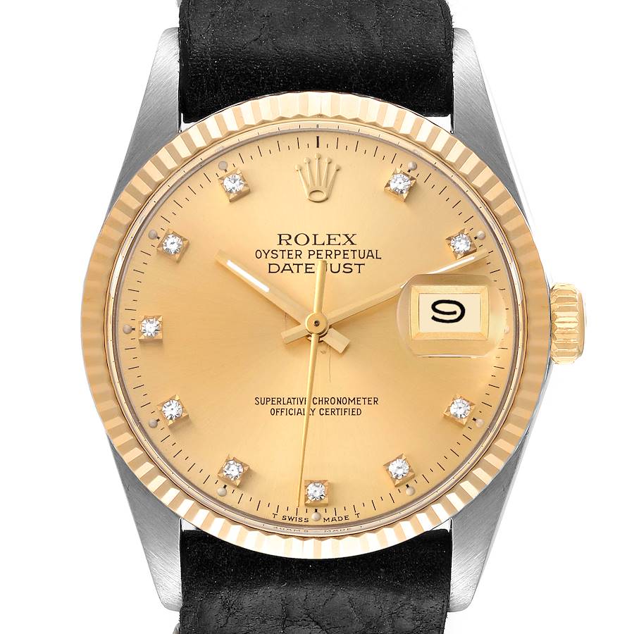 Rolex Datejust Champagne Diamond Factory Dial on Generic Leather Band Ref. 16013 1986