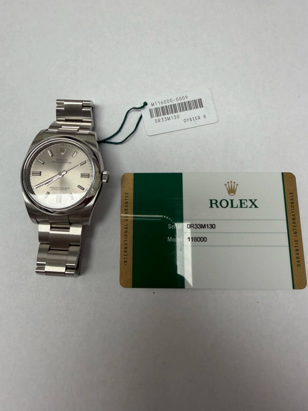 Rolex Oyster Perpetual Silver Dial on Oyster Ref 116000 with New Style Card White 2018