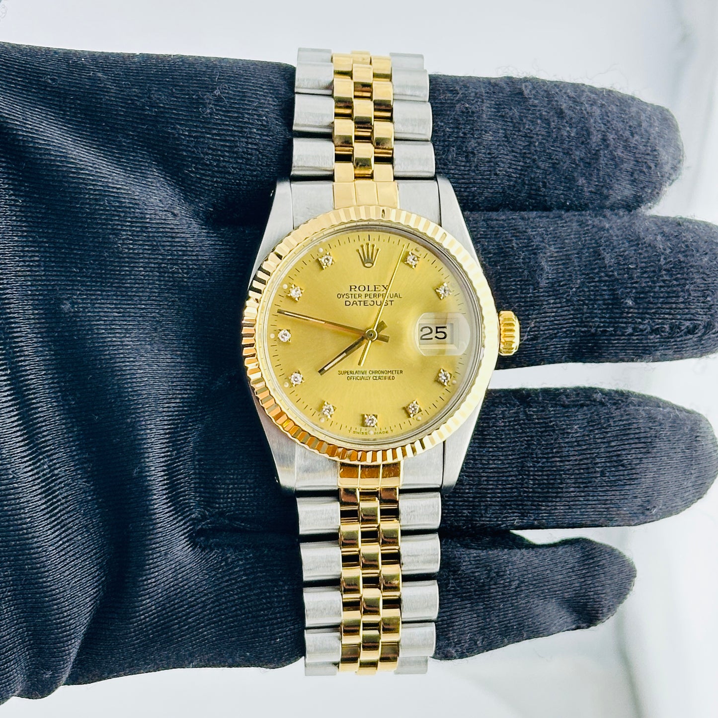 Rolex Datejust Champagne Diamond Factory Dial on D Link Jubilee Bracelet Ref. 16013G 1988 — view 2