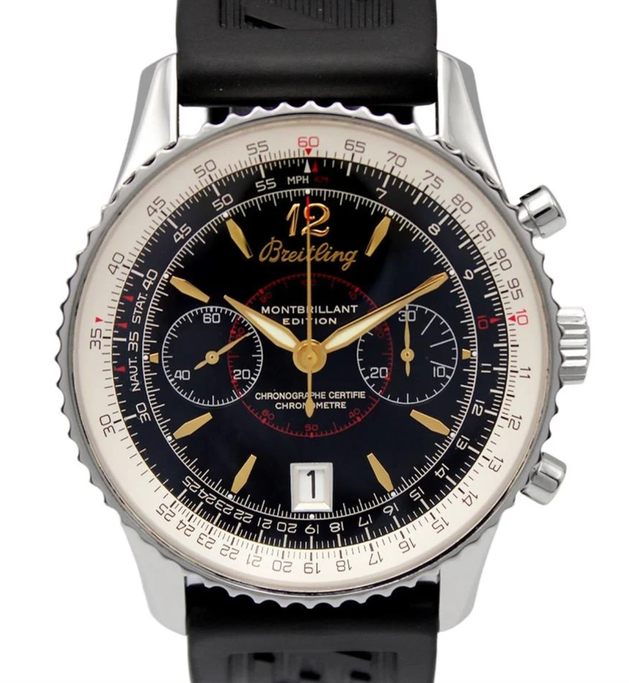 Breitling Montbrillant Edition Black Dial on Black Leather Strap Ref. A48330/A483B76NP Papers 2006