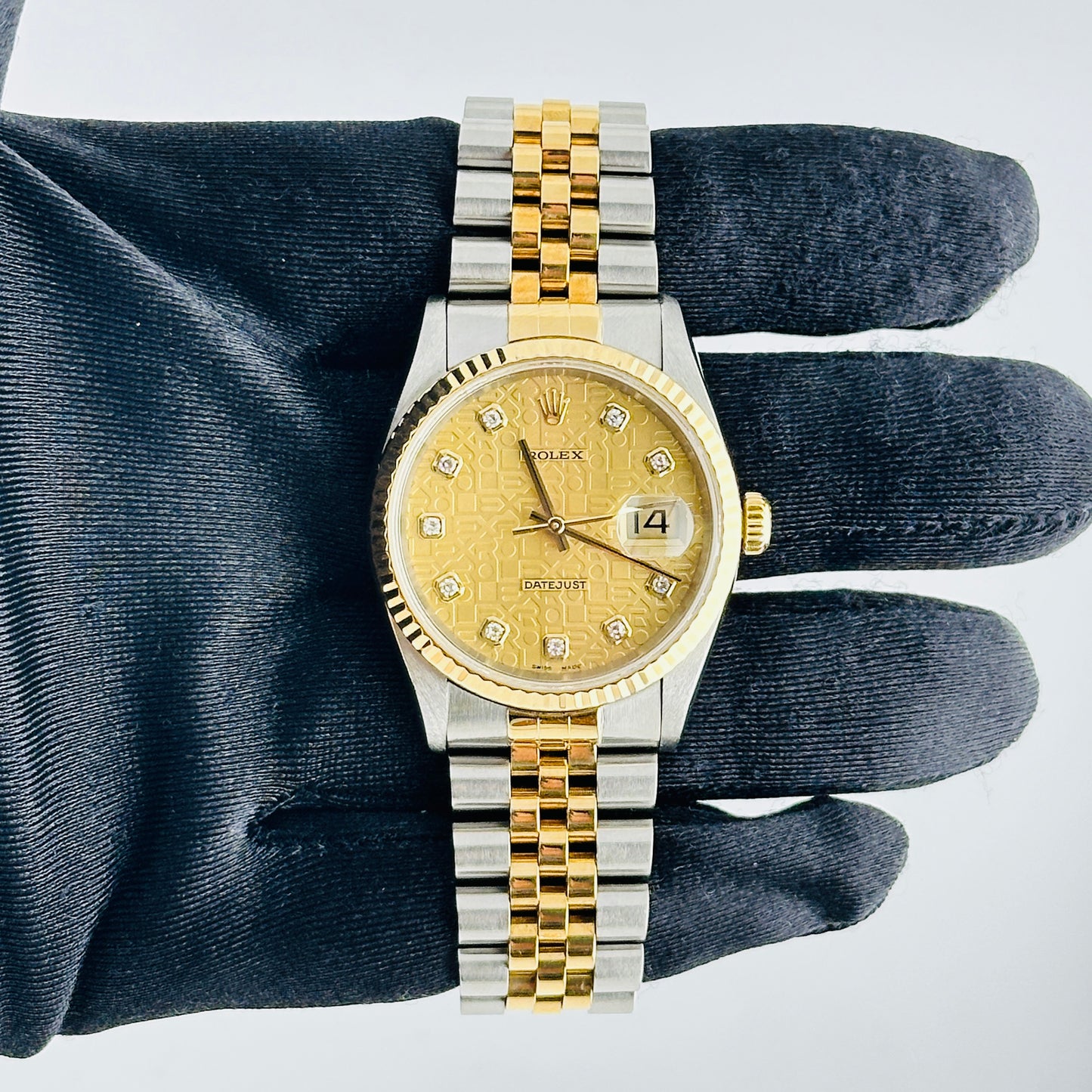 Rolex Datejust Champagne Anniversary Diamond Dial Dial on D Link Jubilee Bracelet Ref. 16233G 1996 — view 2