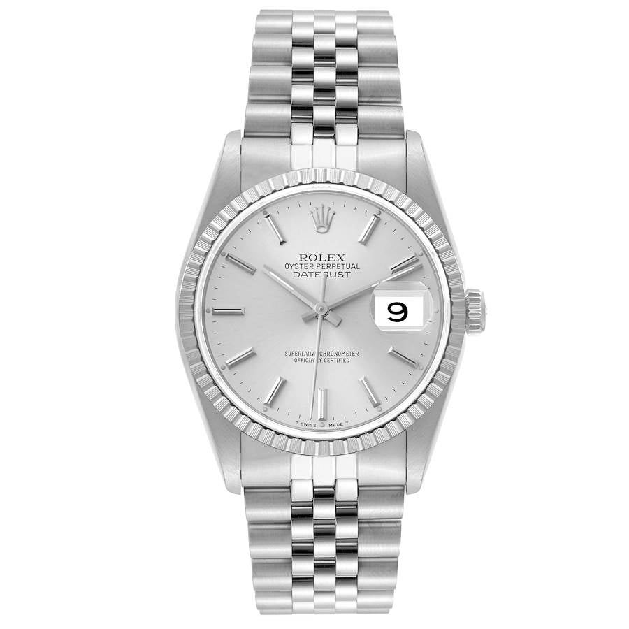 Rolex Datejust Silver Stick Dial on D Link Jubilee Bracelet Ref. 16220 1988