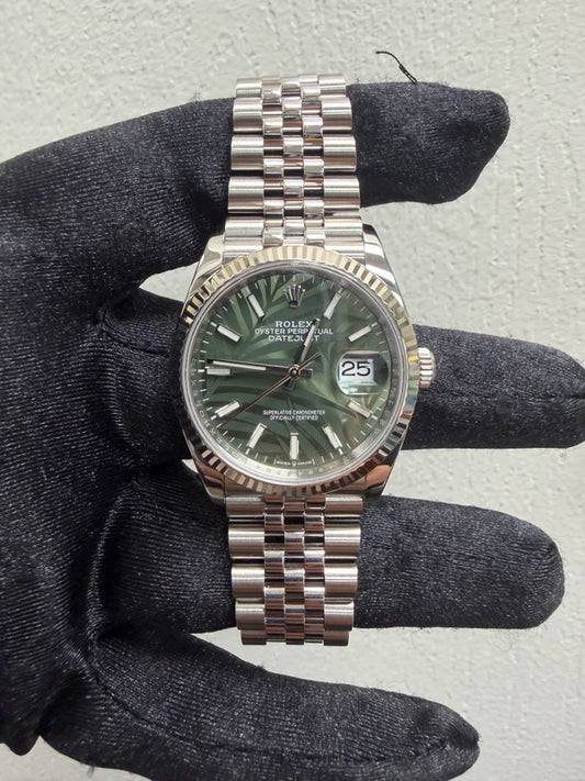 Rolex Datejust Olive Green Palm Motif Dial on Jubilee Ref 126234 with New Style Card Green 2022