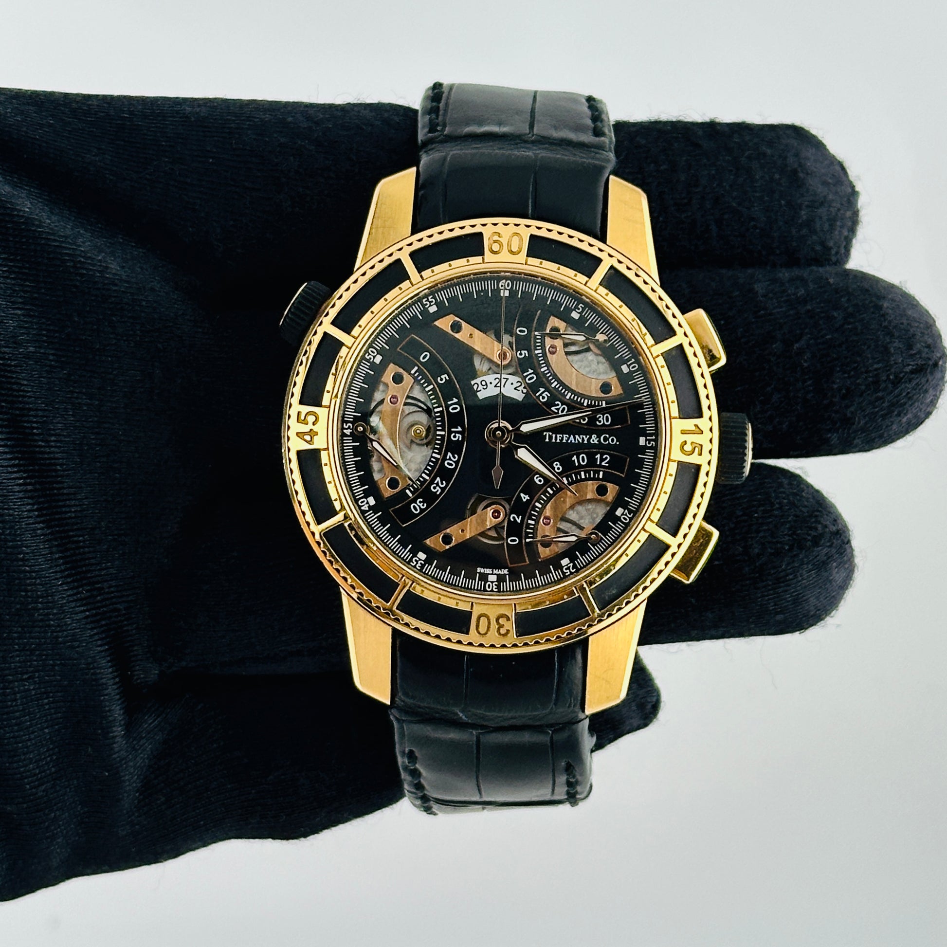 Tiffany & Co. Tri-Retrograde Black / Rose Dial on Leather Band Ref. T-57 — view 2