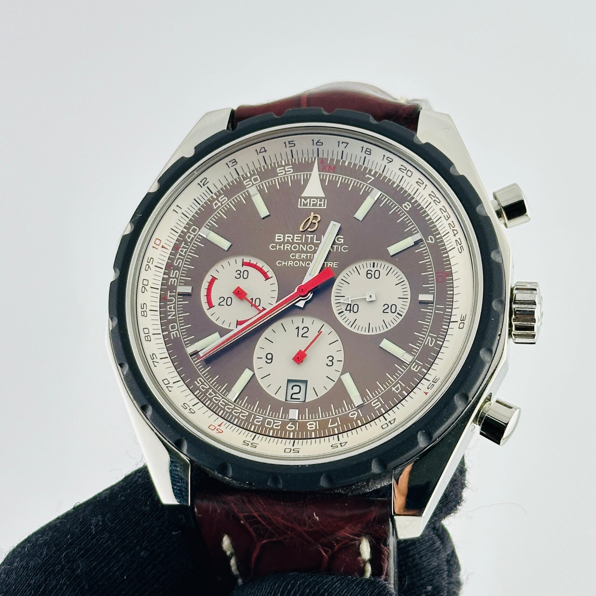 Breitling Chrono-Matic Brown Dial on Leather Band Ref. A14360 Papers 2010 — view 6