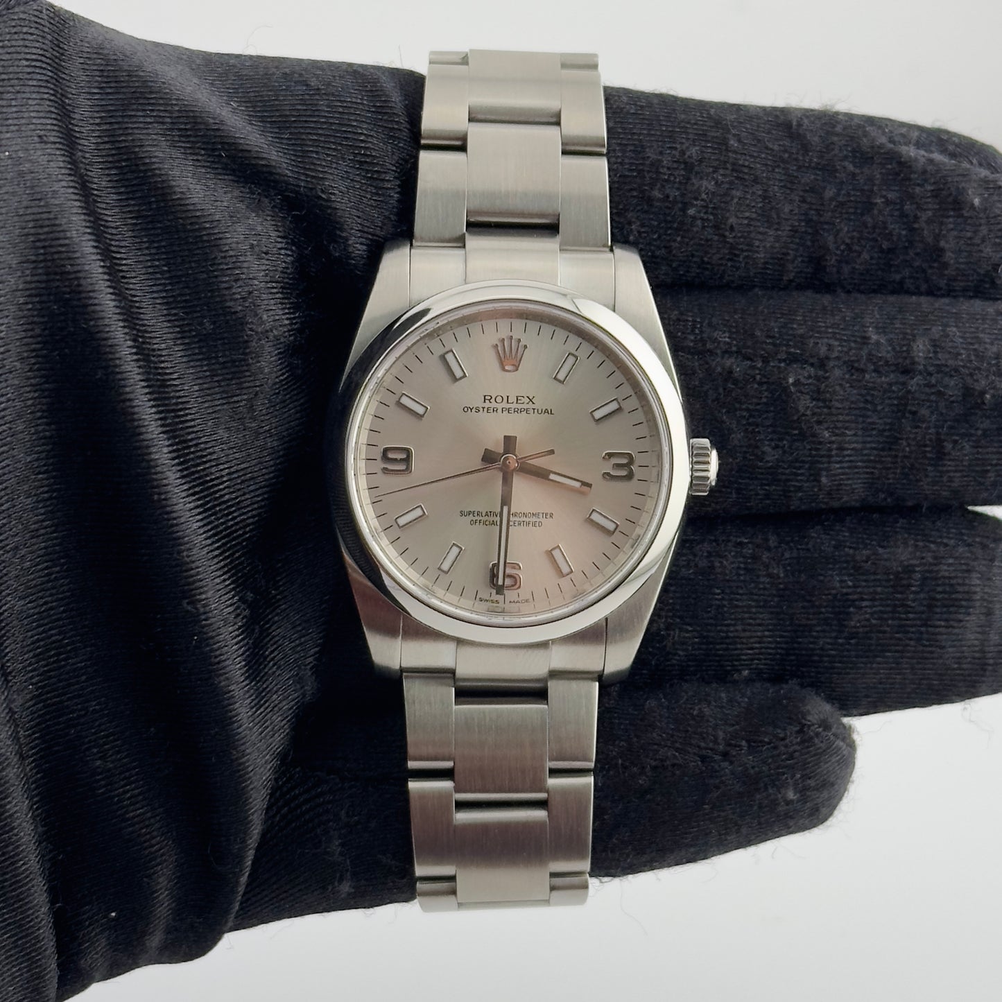 Rolex Oyster Perpetual Silver Dial on Oyster Ref. 114200 2010