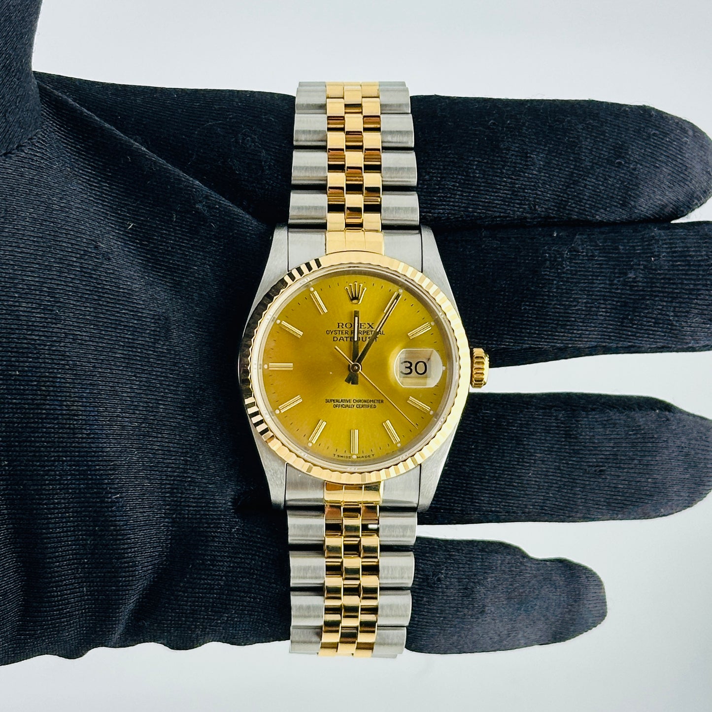 Rolex Datejust Champagne Stick Dial on D Link Jubilee Ref. 16233 Papers 1991 — view 2