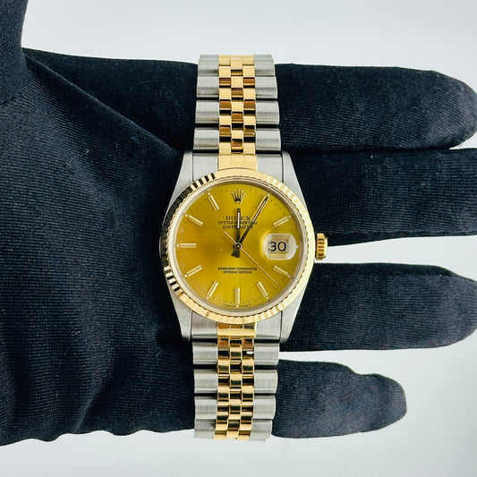 Rolex Datejust Champagne Stick Dial on D Link Jubilee Ref. 16233 Papers 1991 — view 2