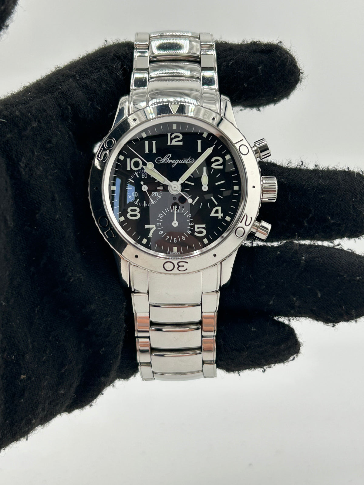 Breguet Type XX Black Dial on Stainless Steel Bracelet Ref. 3800ST/92/SW9 — view 2