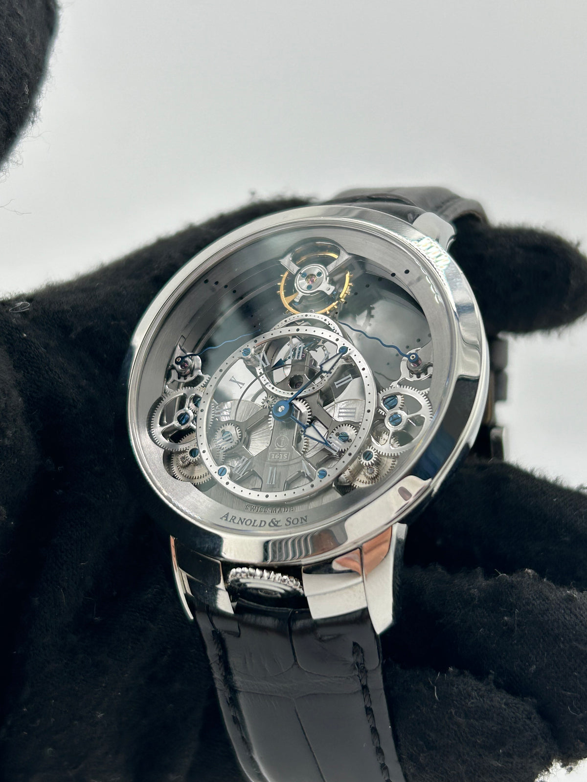 Arnold & Son Time Pyramid Skeleton Dial on Black Leather Strap Ref. 1TPAS.S01A.C124S Complete — view 3
