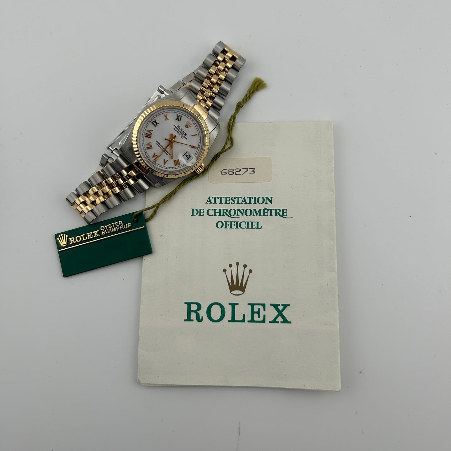 Rolex Datejust White Roman Dial on D Link Jubilee Ref. 68273 Papers 1991 — view 6