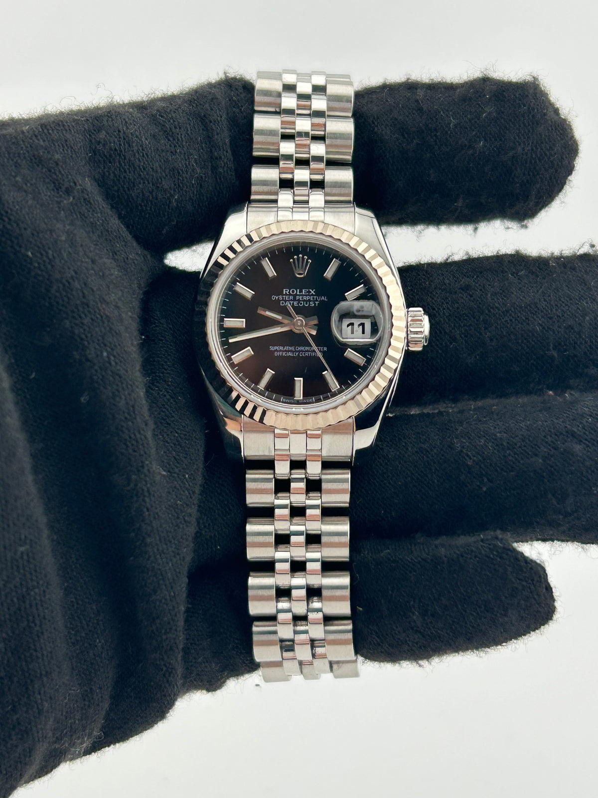 Rolex Datejust Lady Black Stick Dial on Jubilee D Link Bracelet Ref. 179174 Card 2010 — view 2