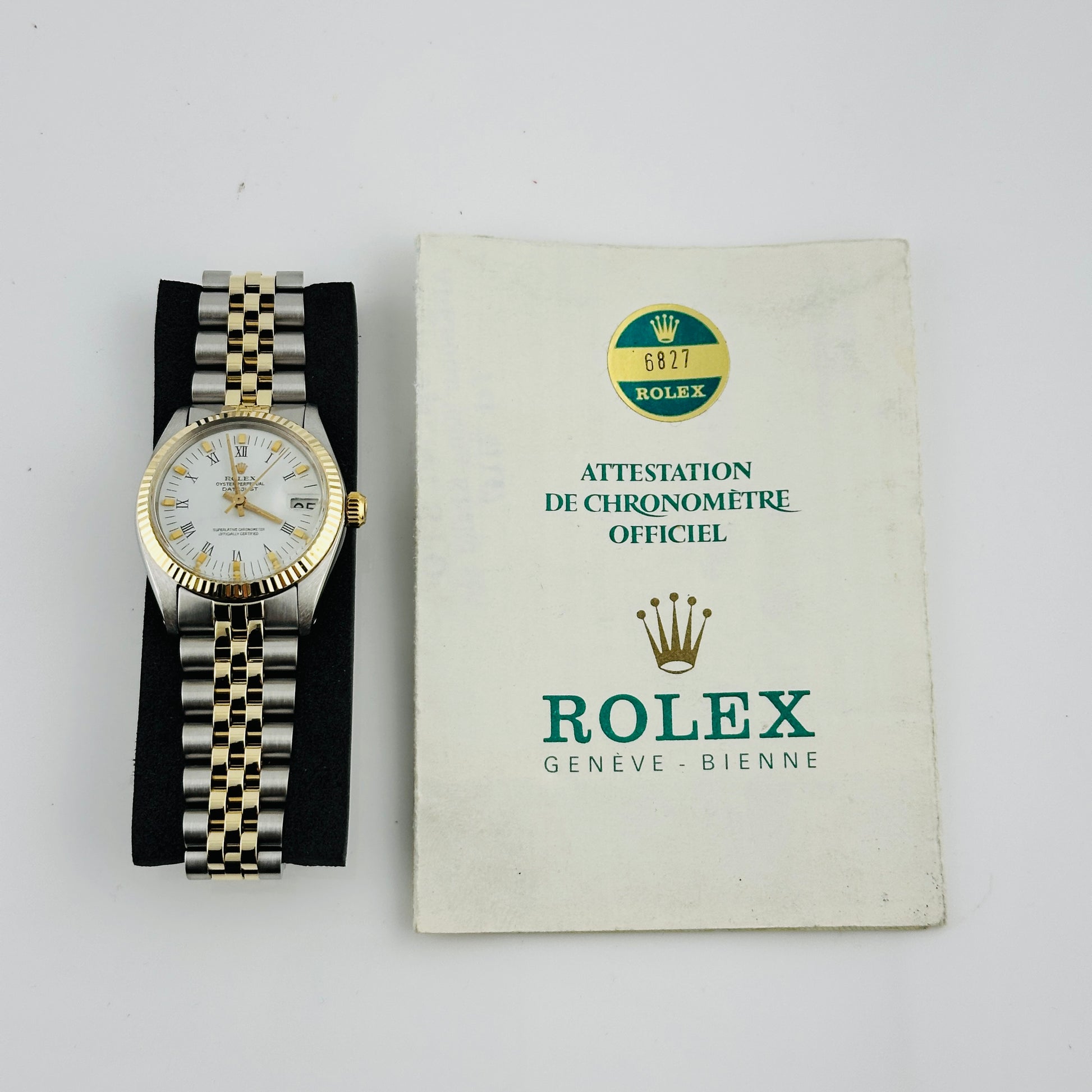 Rolex Datejust White Roman Dial on D Link Jubilee 14k Ref. 6827 Papers 1985 — view 6