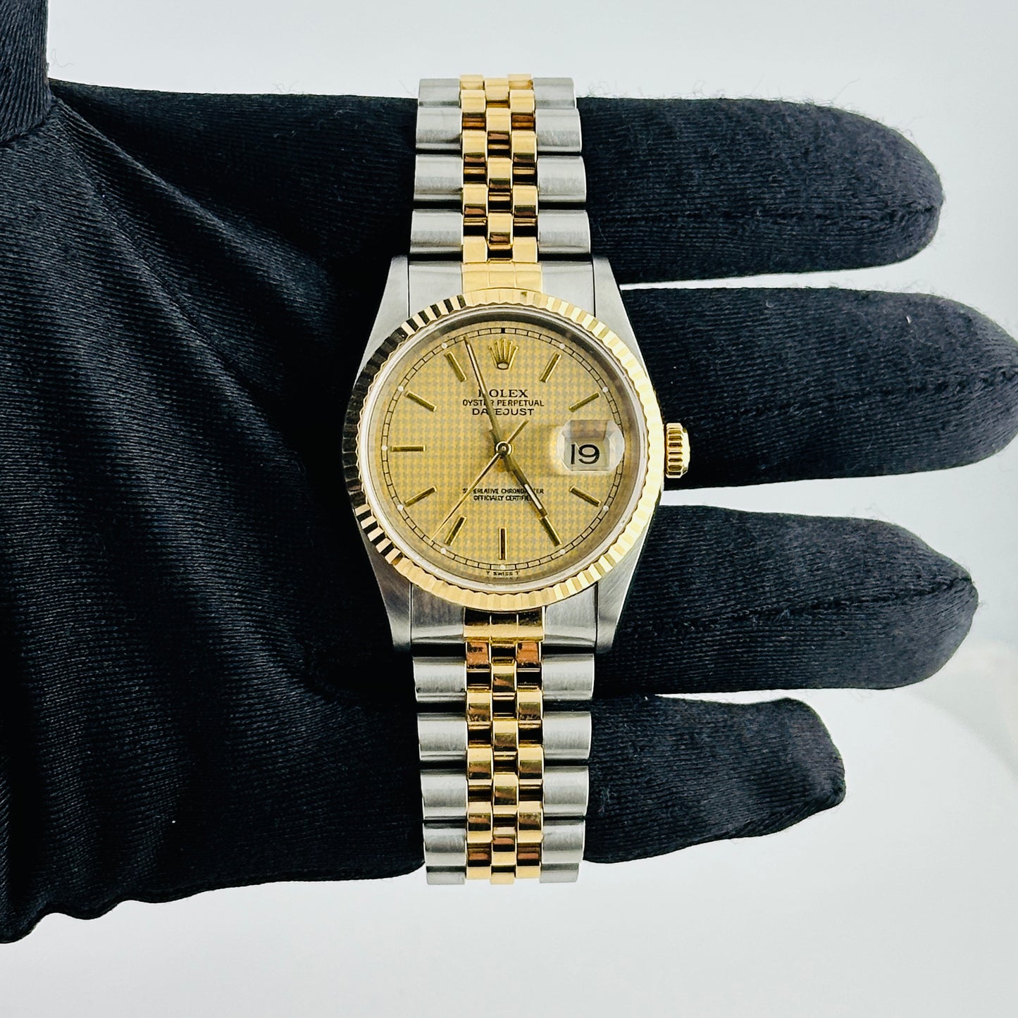 Rolex Datejust Champagne Hounds Tooth Dial on D Link Jubilee Ref. 16233 1996
