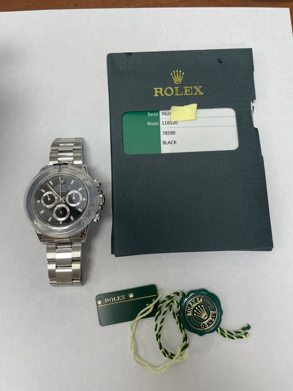 Rolex Daytona Black Dial on Oyster Ref 116520 with New Style Card White 2016