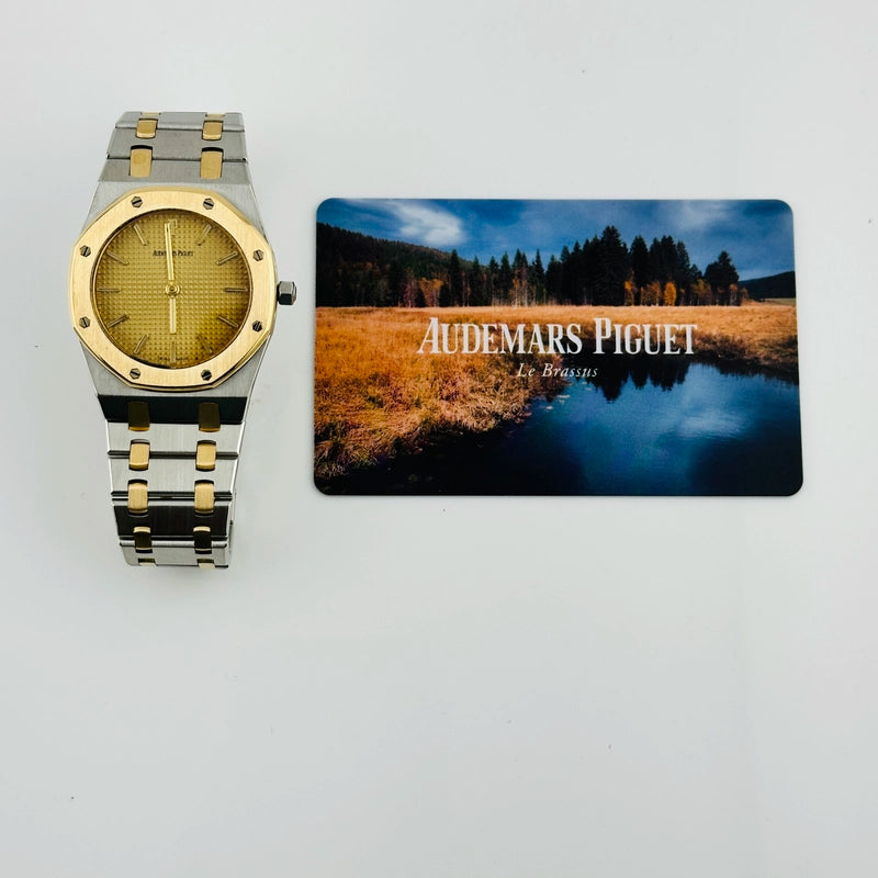 Audemars Piguet Royal Oak Champagne Tapisserie Dial on 2 Tone Bracelet Ref 56303SA with Service Card
