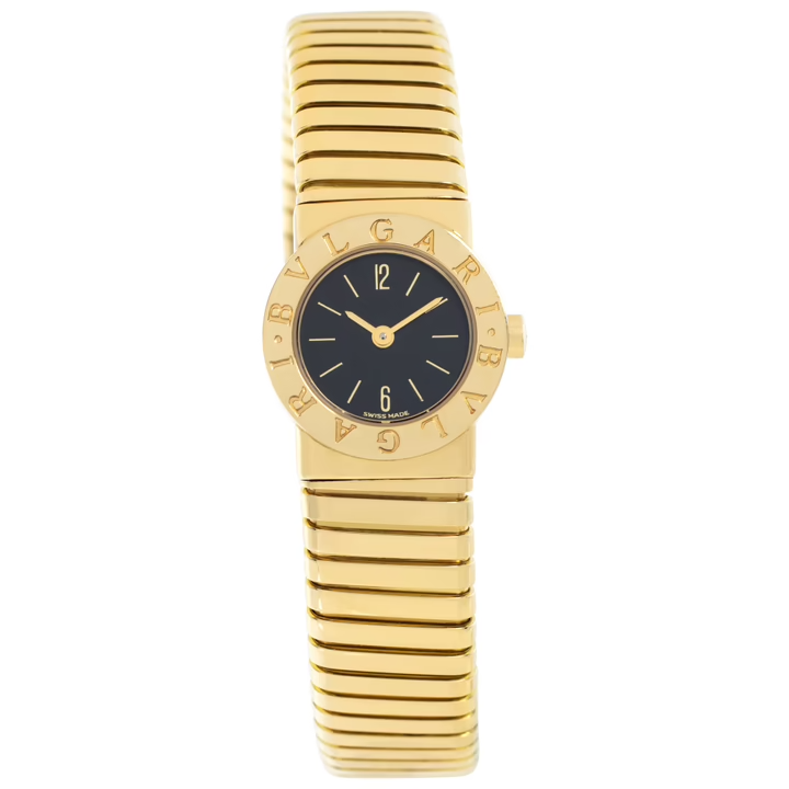 Bvlgari Mini Tubogas Black Dial on Yellow Gold Bracelet Ref. BB192T Papers 1996