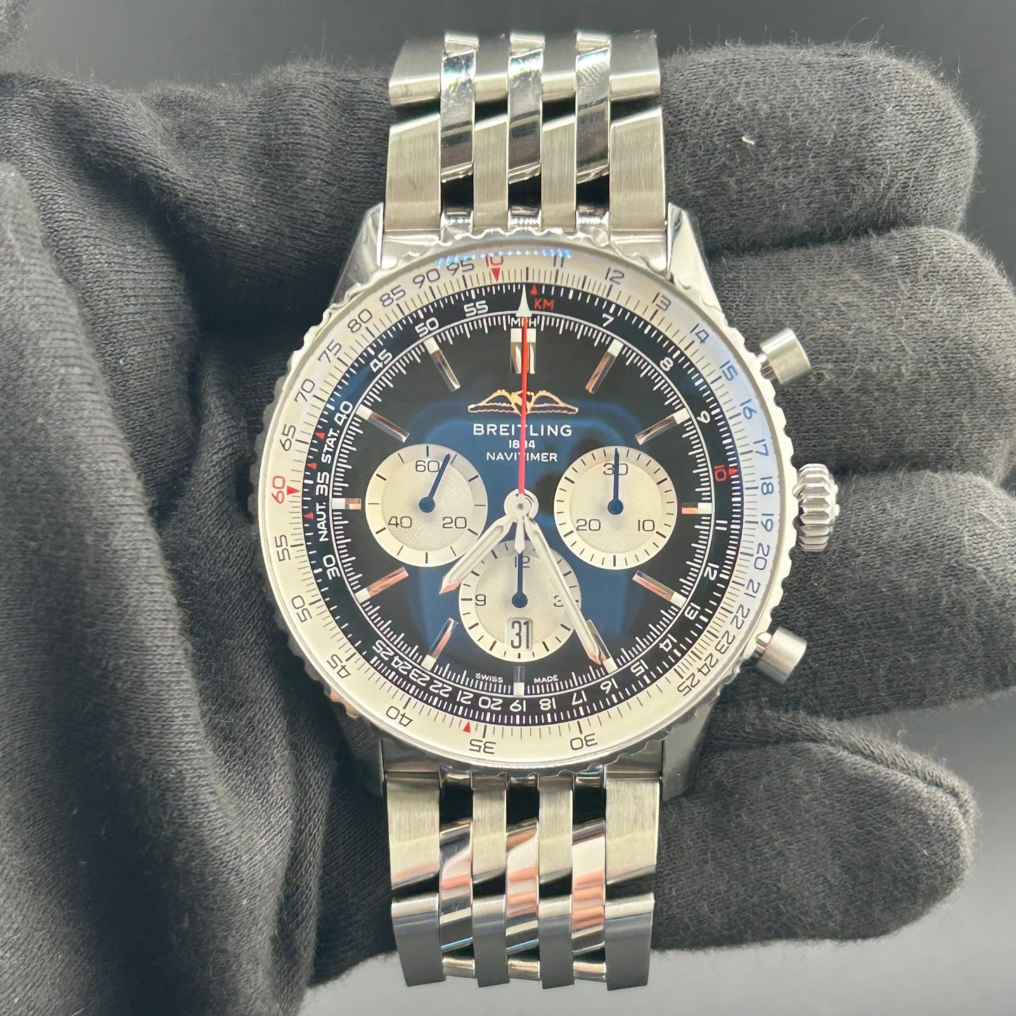 Breitling Navitimer B01 Chronograph Black Dial on Stainless Steel Bracelet Ref. AB0137211B1A1 Card 2025 — view 2