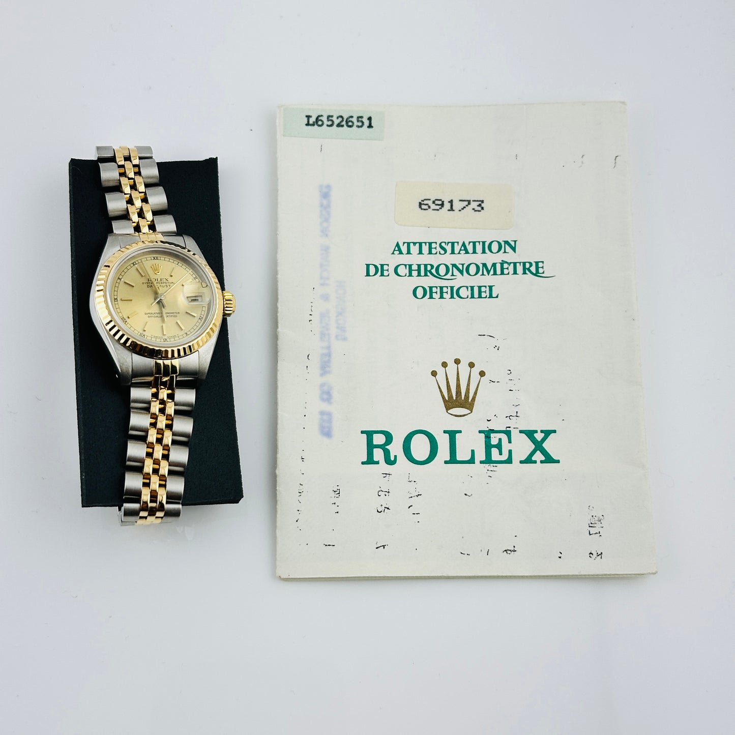 Rolex Datejust Lady Champagne Stick Dial on D Link Jubilee Ref. 69173 Papers 1989 — view 7