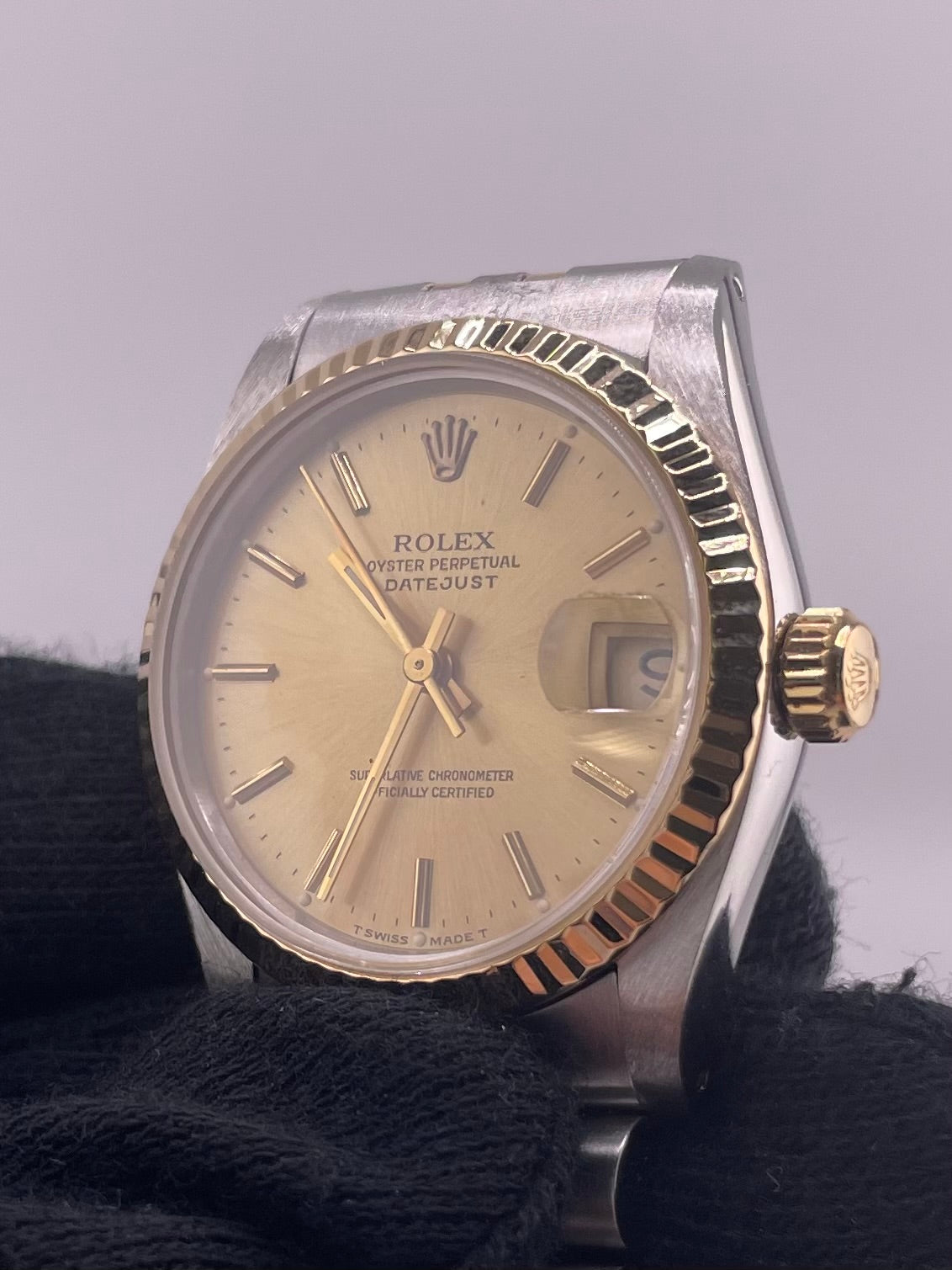 Rolex Datejust Champagne Stick Dial on D Link Jubilee Bracelet Ref. 68273 1990 — view 3