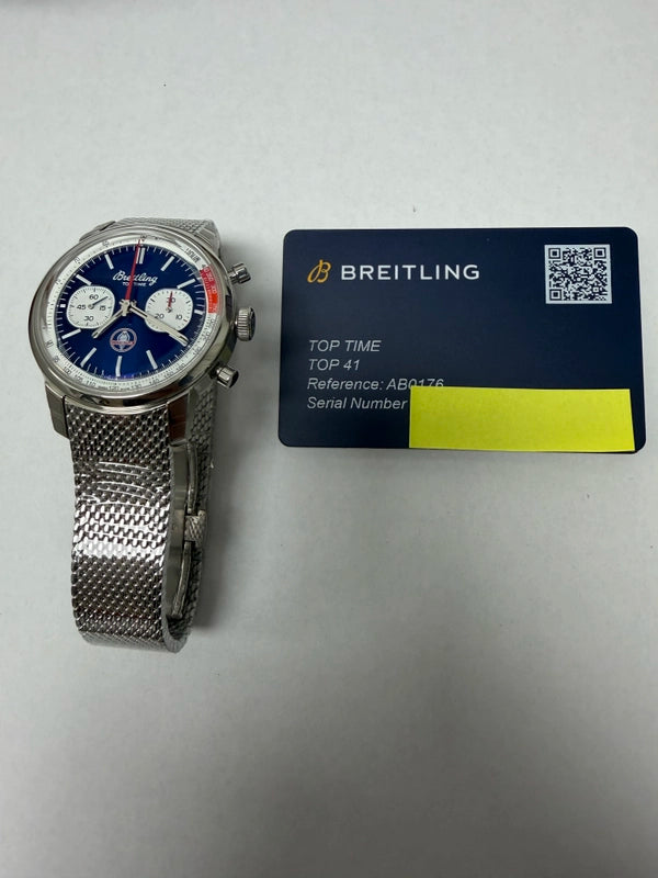 Breitling Top Time Blue Dial on Mesh Steel Ref AB01763A1C1A1 with Card