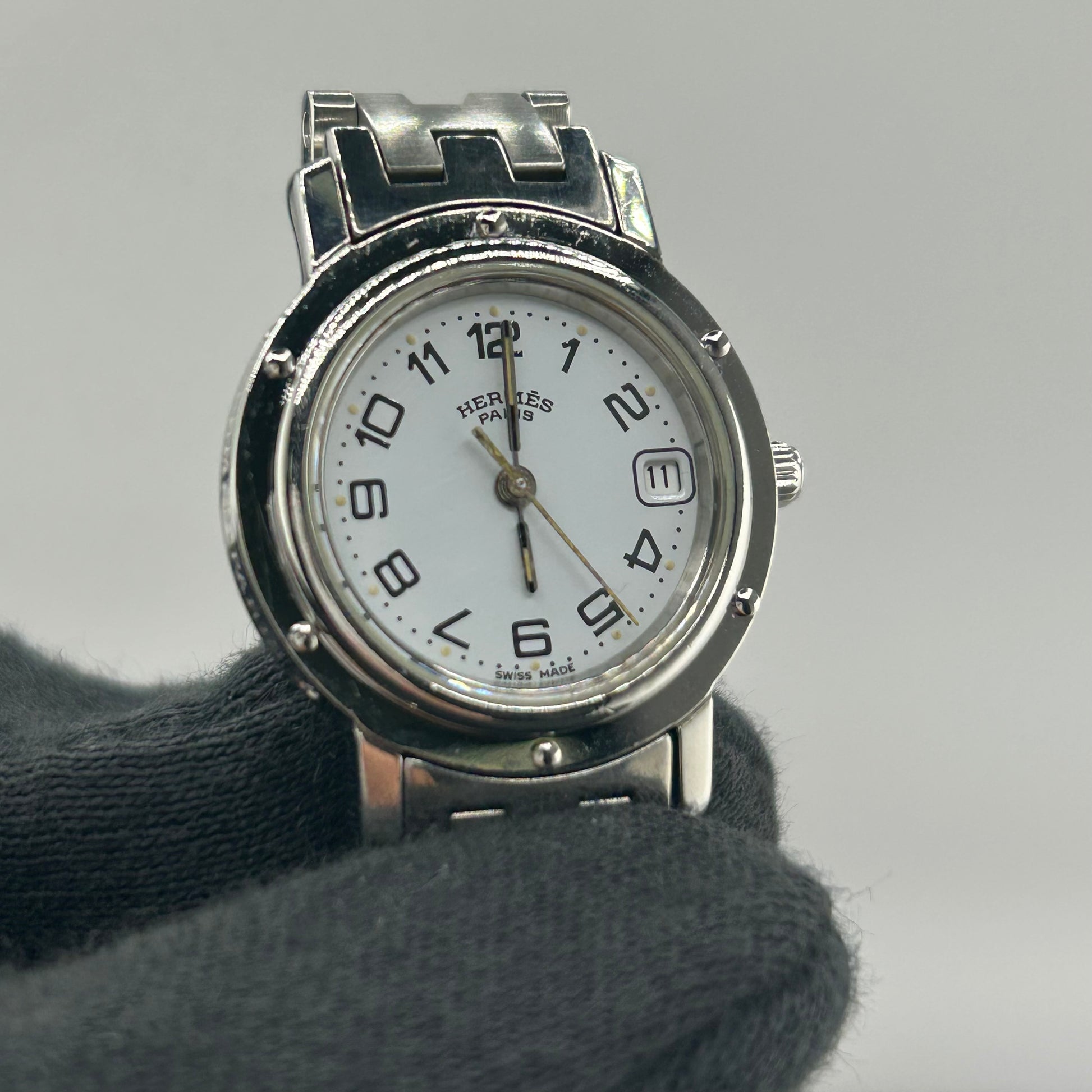 Hermes Clipper White Dial on Stainless Steel Bracelet Ref. CL4.210 — view 2