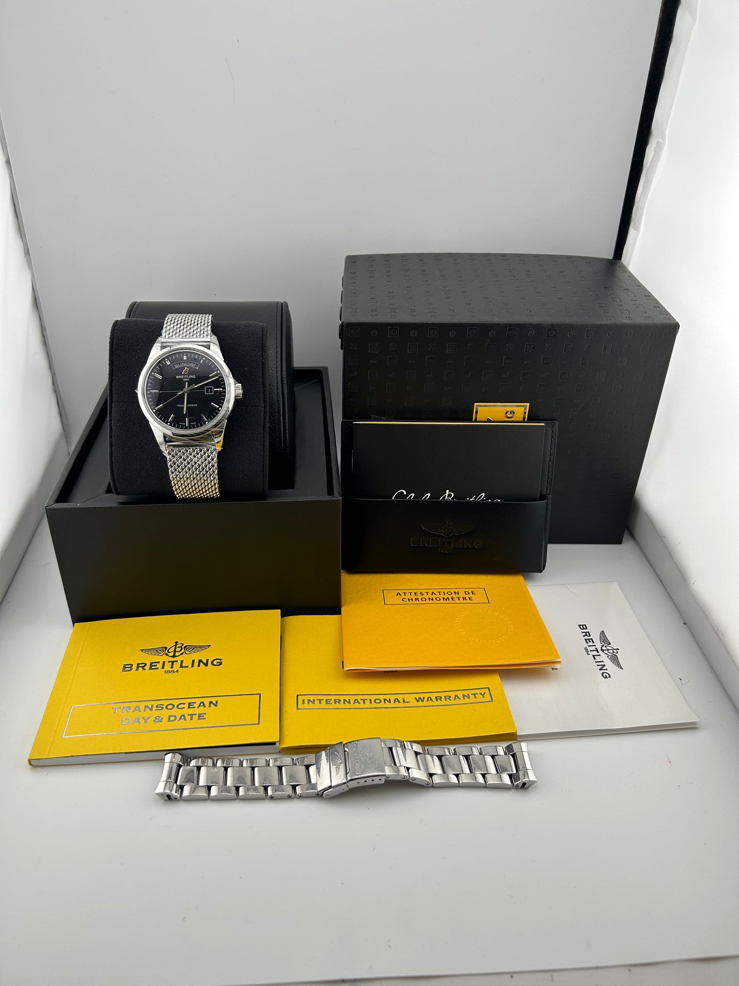 Breitling Transocean Day Date Black Index Dial on Stainless Steel Bracelet Ref. A45310/A451B69OCA Complete 2013 — view 7