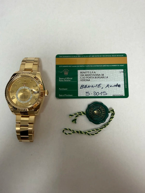 Rolex Sky Dweller Champagne Sunray Arabic Dial on Oyster Ref 326938 with New Style Card White 2015