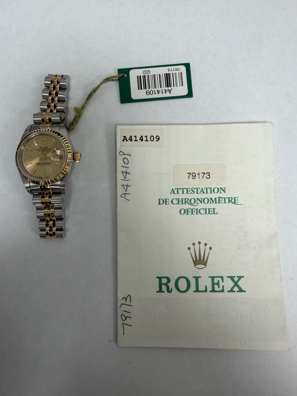 Rolex Datejust Gold Stick Dial on D Link Jubilee Ref 79173 with Papers 2000