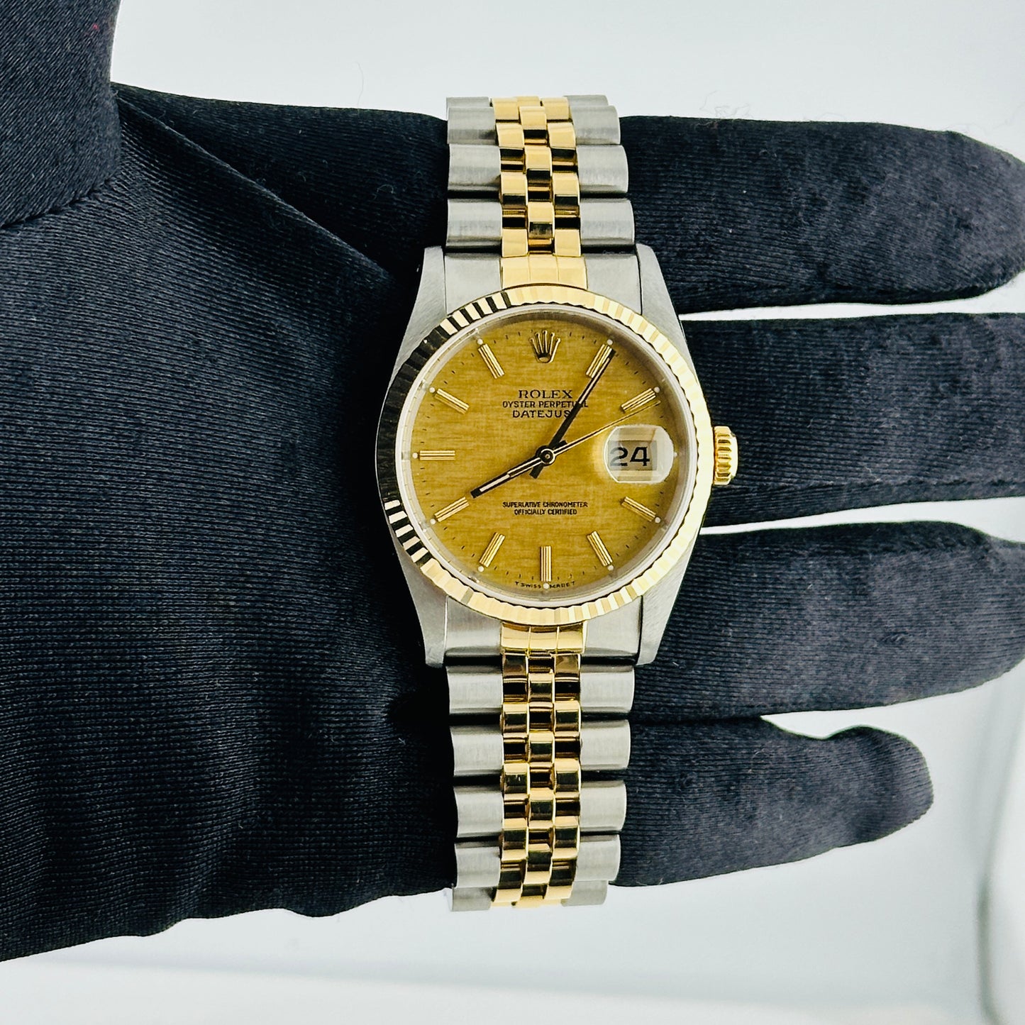 Rolex Datejust Champagne Linen Stick Dial on D Link Jubilee Ref. 16233 1990 — view 2