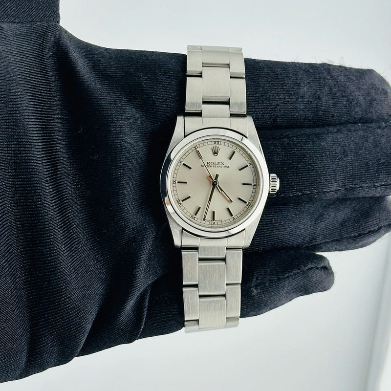 Rolex Oyster Perpetual Silver Stick Dial on Oyster Ref 77080