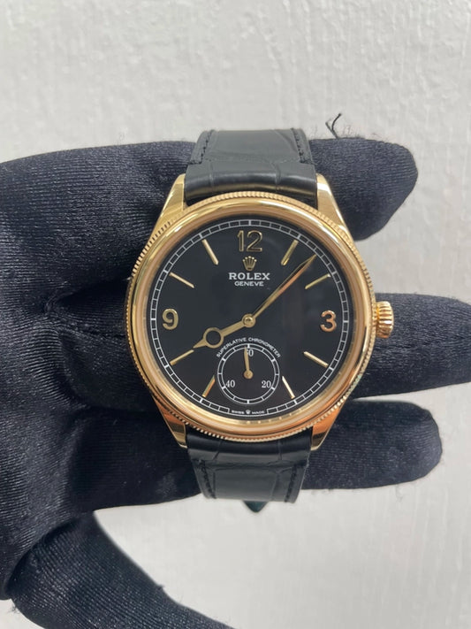 Rolex 1908 Black Dial on Leather Strap Ref 52508 with New Style Card Green 2024