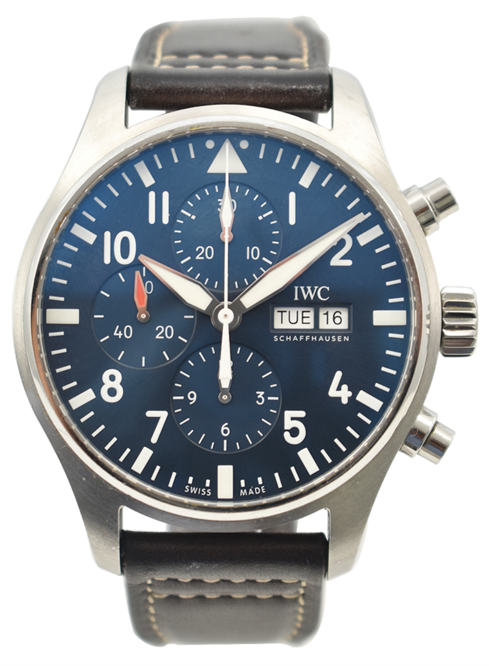 Iwc Pilot's Chronograph Deep Blue Dial on Brown Leather Strap Ref. IW377714