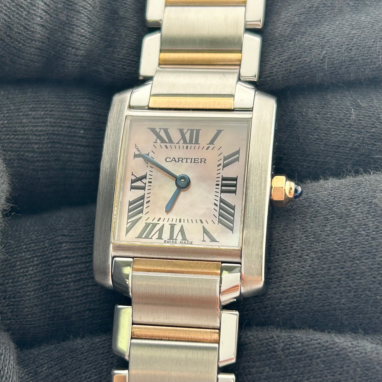 Cartier Tank Francaise Pink Mop / Roman Numerals Dial on 2 Tone Ref. 2384/W51027Q4 — view 2