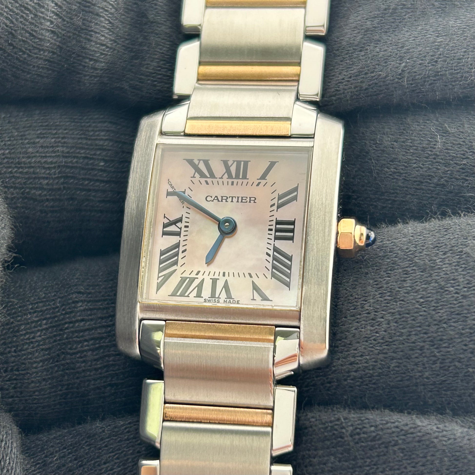 Cartier Tank Francaise Pink Mop / Roman Numerals Dial on 2 Tone Ref. 2384/W51027Q4 — view 2