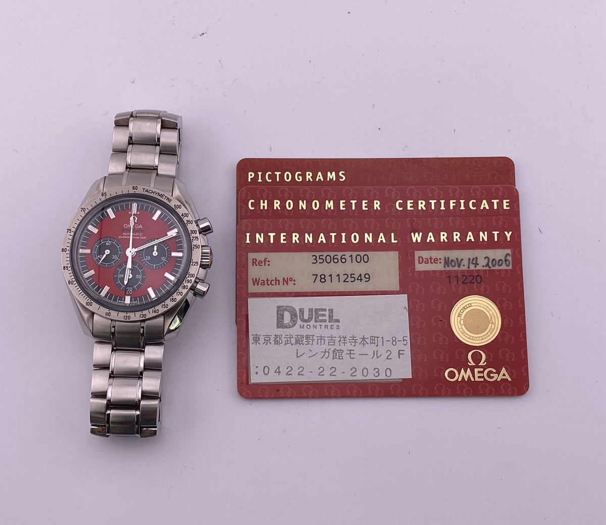 Omega Speedmaster Red Dial on Stainless Steel Bracelet Ref. 3506.61 Card 2006 — view 6