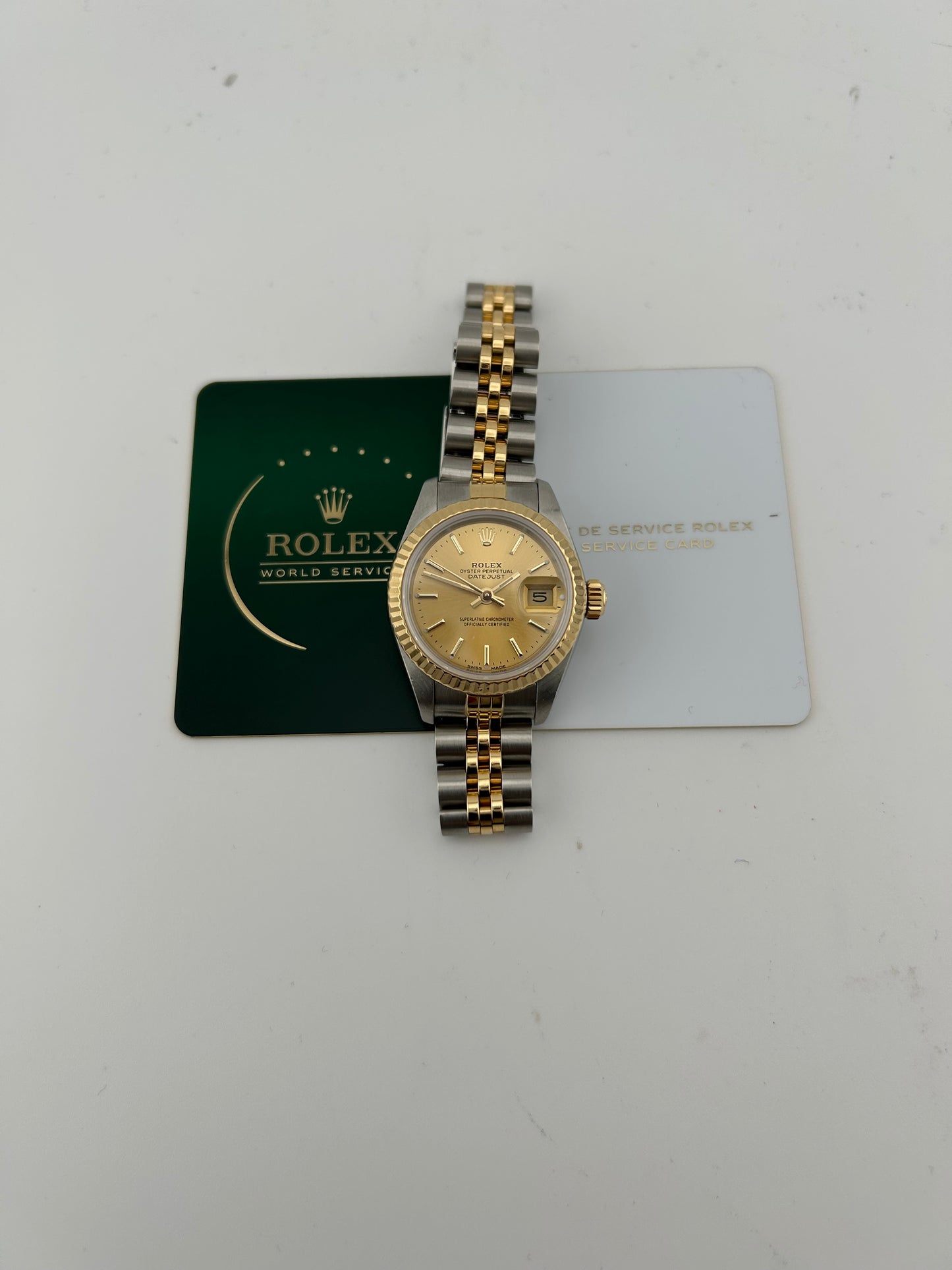 Rolex Datejust Lady Champagne Stick Dial on Jubilee D Link Bracelet Ref. 69173 Card — view 7