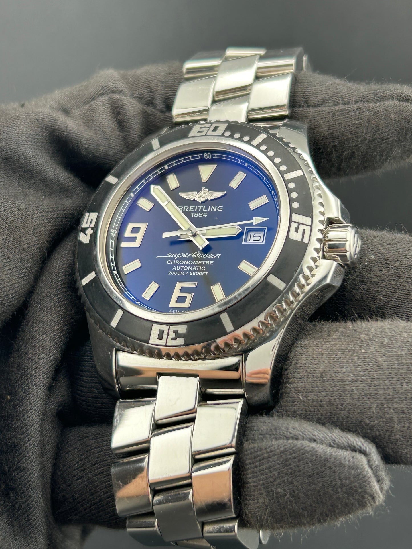 Breitling Superocean 44 Black Arabic Numerals Dial on Stainless Steel Bracelet Ref. A17391/A1739102/BA77 Complete 2015 — view 3